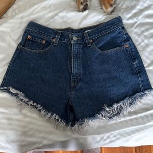Levi's Blue Jean Shorts High-Waisted Frayed Hem